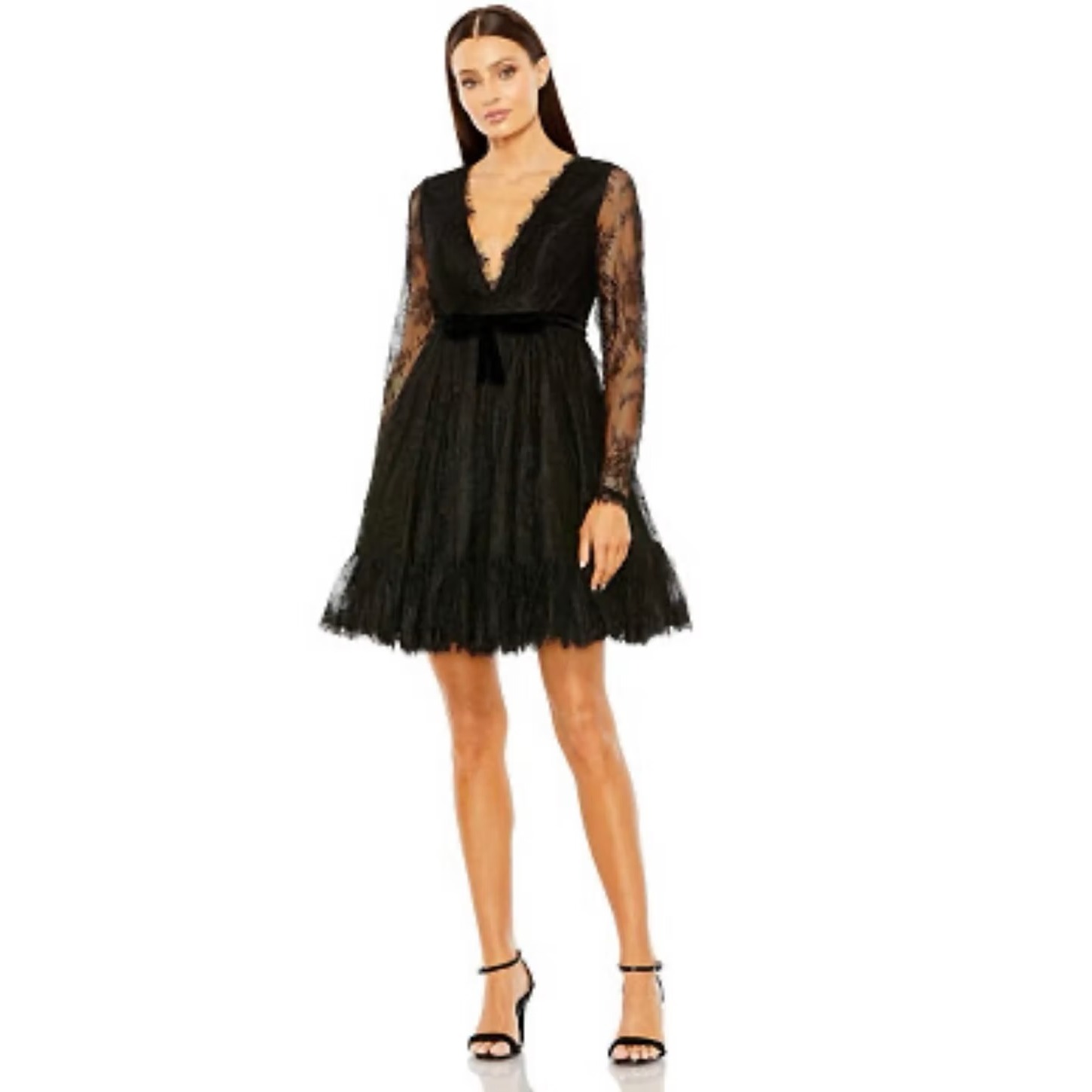 Nwt Mac Duggal V-Neck Black Lace Dress / Size 2 / Msrp $458!!